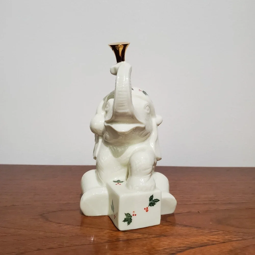 CHRISTMAS ELEPHANT Formalities Baum‎ Bros Ivory w/ Holly & Berry & Gold Figurine